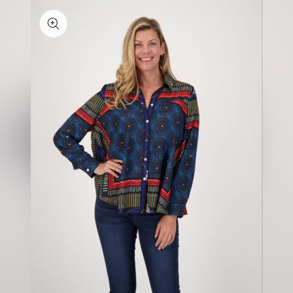 SPANNER NWT Colorful Collared Button-Up Flare Shirt | Blouse. Size Medium.